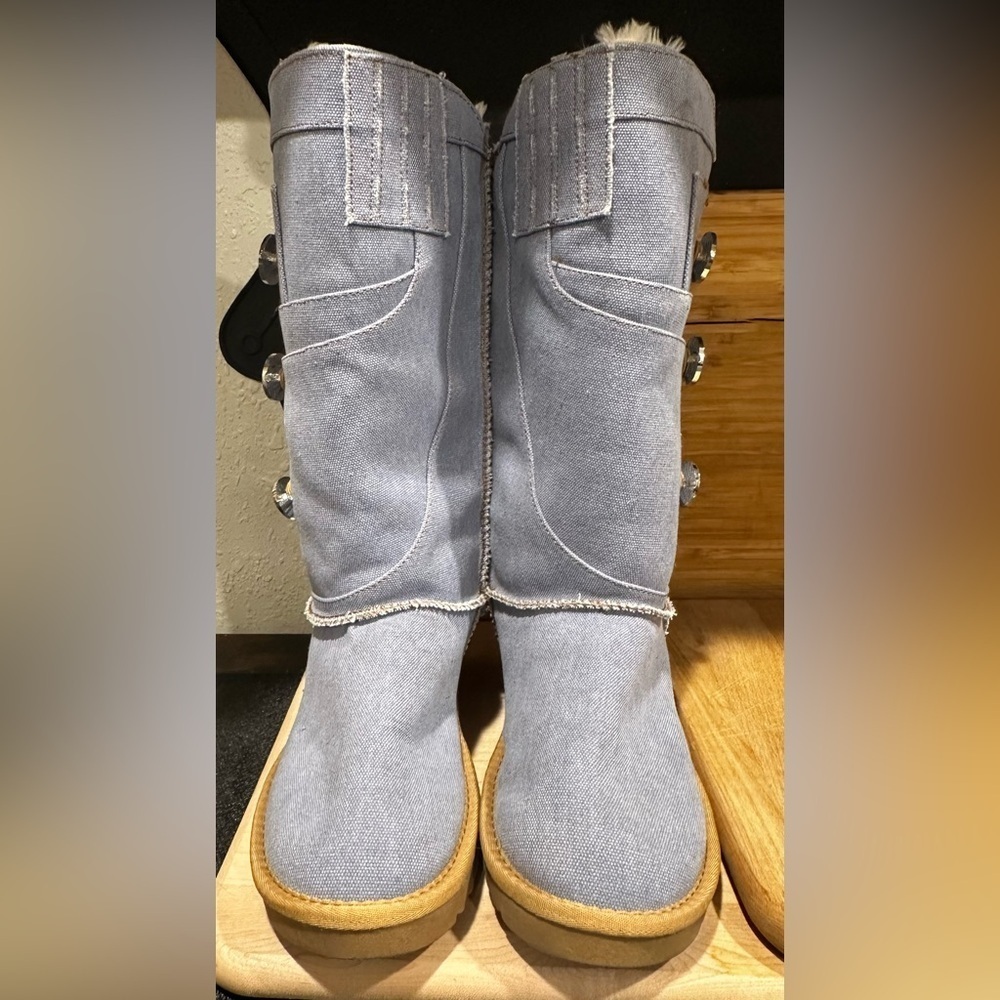 Fur-Lined Denim Lug Sole Booties Metallic Detail Women’s Size 7 - Picture 3 of 8